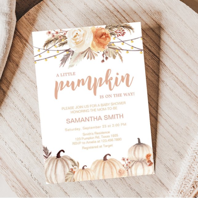 Convite Chá de fraldas Boho Floral Pumpkin (Boho Pumpkin Baby Shower Invitation)