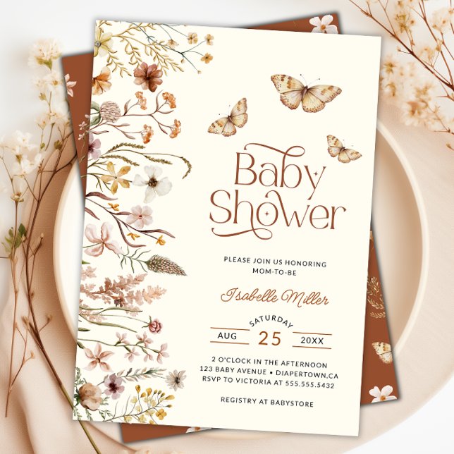 Convite Chá de fraldas Boho Floral Terracotta (Boho Floral Terracotta Baby Shower Invitation)