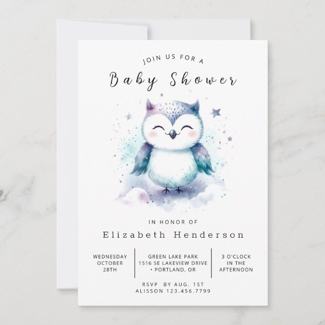 Convite Chá de fraldas Boho Na moda Owl (Frente)