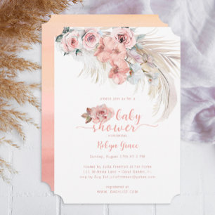 Convite Chá de fraldas Boho Pampas Convide Blush Floral