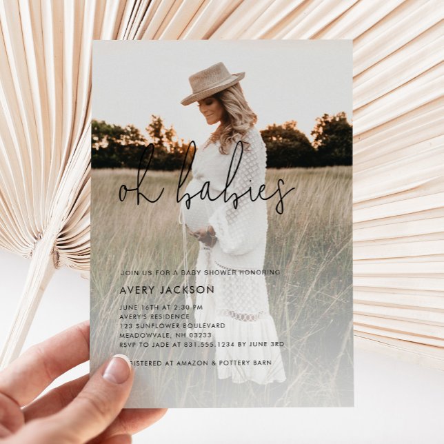 Convite Chá de fraldas Boho Photo Oh Babies (oh babies twins baby shower invitation)