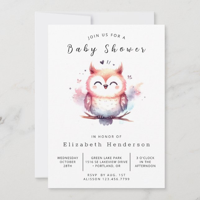 Convite Chá de fraldas Boho Printable Owl (Frente)