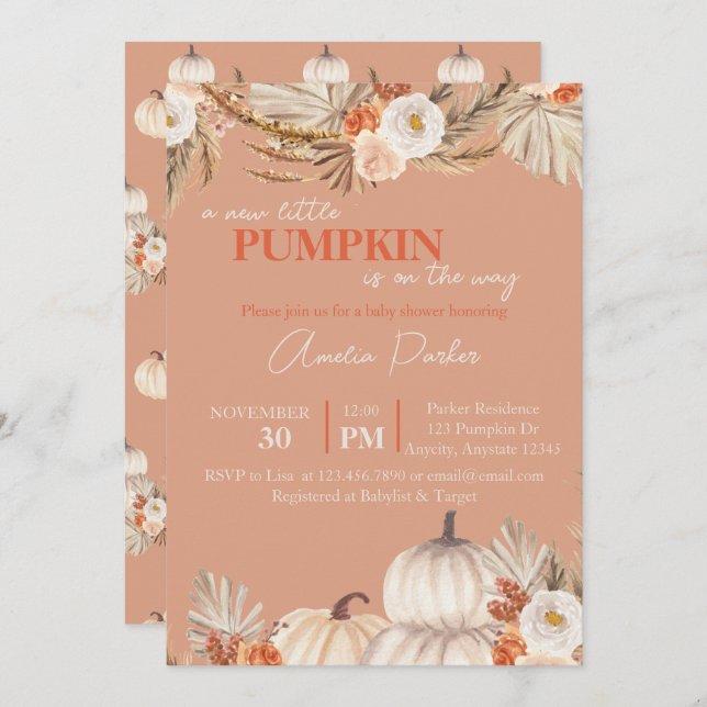 Convite Chá de fraldas Boho Pumpkin (Frente/Verso)