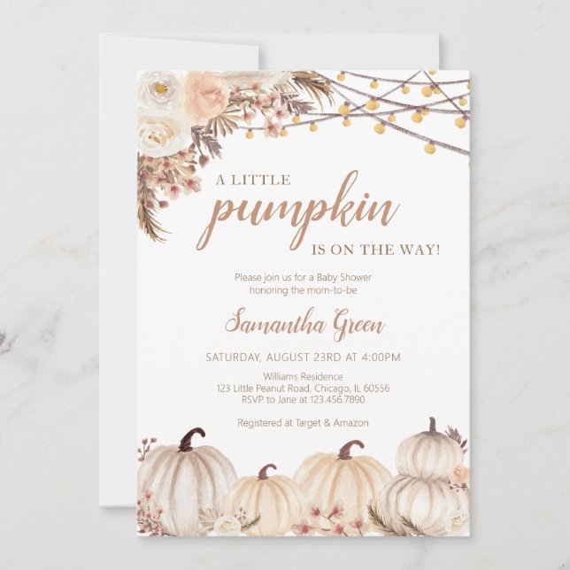 Convite Chá de fraldas Boho Pumpkin (Frente)