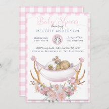 CHÁ DE FRALDAS BOHO Rosa Hammock Antlers Floral