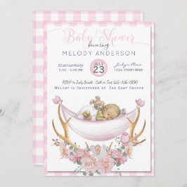 Convite CHÁ DE FRALDAS BOHO Rosa Hammock Antlers Floral