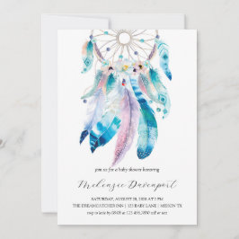 Convite Chá de fraldas Boho Teal e Purple Dreamcatcher