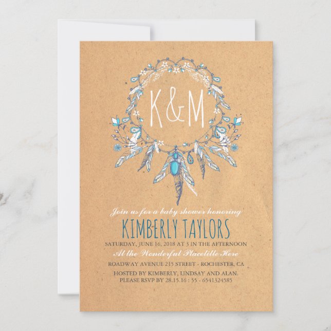 Convite Chá de fraldas Boho Vintage Dreamcather (Frente)