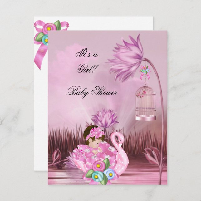 Convite Chá de fraldas Bonito, Bebê Rosa Quente, Mágico (Frente/Verso)