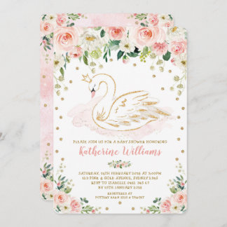 Convite Chá de fraldas bonito Blush Floral Swan Princess G