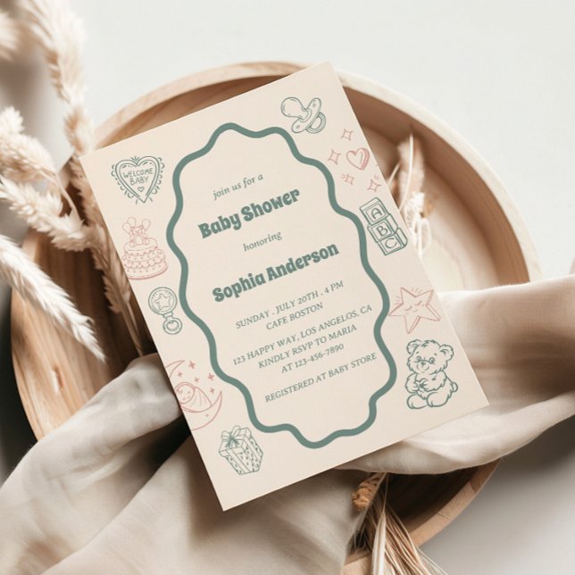 Convite Chá de fraldas bonito com - Design clássico e dive (Criador carregado)