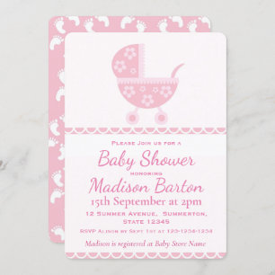 Convite Chá de fraldas bonito da menina do Pram