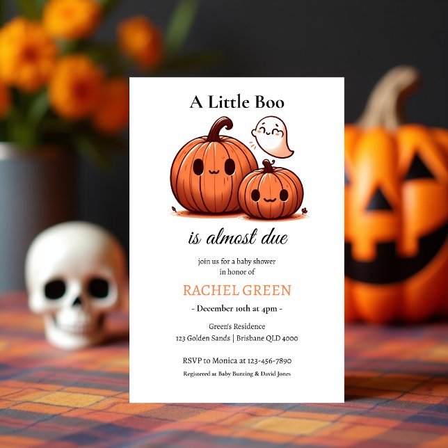 Convite Chá de fraldas Bonito De Abóbora Queda No Hallowee (Cute Pumpkin Fall Halloween-Themed Baby Shower Invitation)