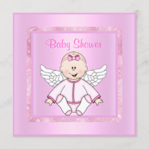 Convite Chá de fraldas bonito de anjo para bebês rosa