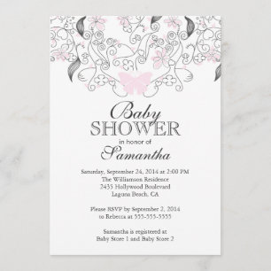 Convite Chá de fraldas bonito de Bebê-Borboleta Rosa