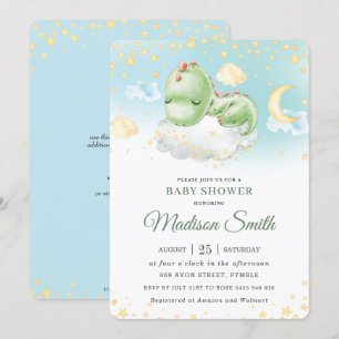 Convite Chá de fraldas Bonito De Bebê Dormindo Dinossaur