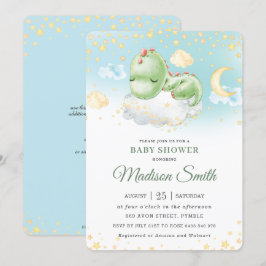 Convite Chá de fraldas Bonito De Bebê Dormindo Dinossauro 