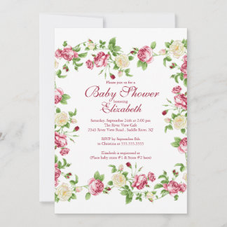 Convite Chá de fraldas Bonito de Garota Floral de Rosa Ver