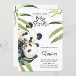 Convite Chá de fraldas Bonito de Panda Mãe e Bebê Eucalypt