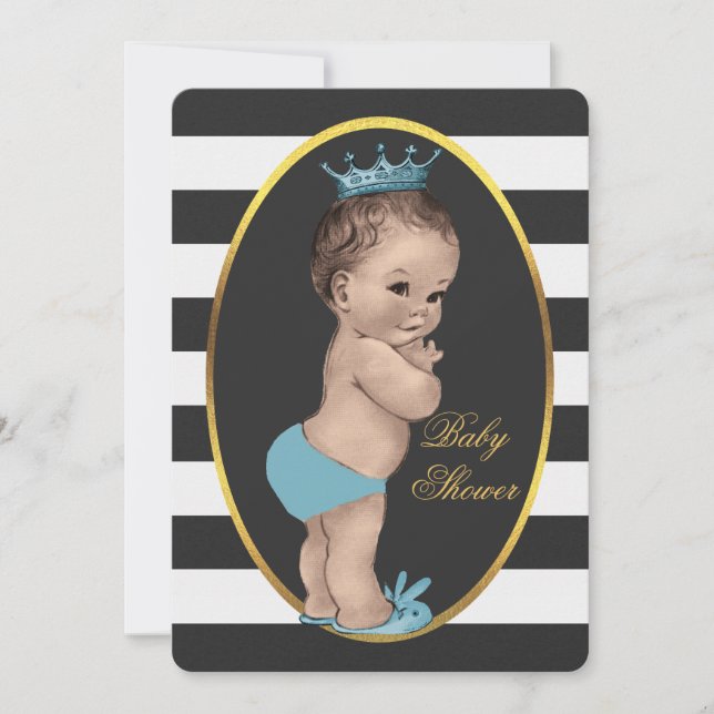 Convite Chá de fraldas bonito do príncipe Preto Branco (Frente)