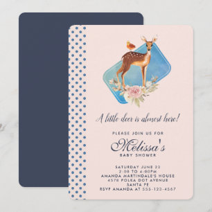 Convite Chá de fraldas bonito dos cervos da aguarela de