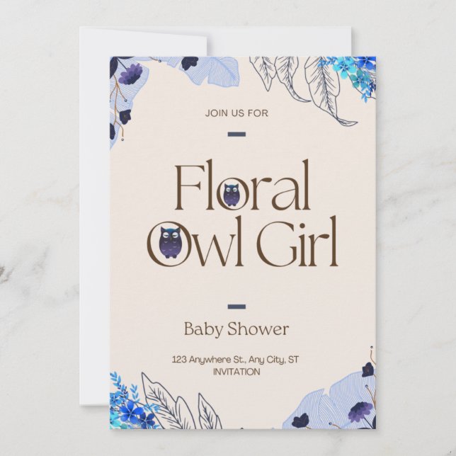 Convite Chá de fraldas bonito Pink Blush Floral Owca (Frente)