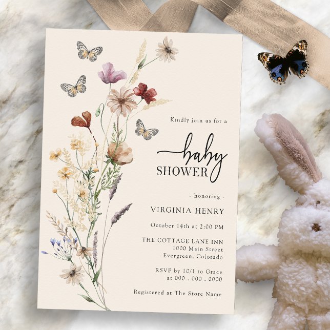 Convite Chá de fraldas borboleta (Boho Wildflower Butterfly Baby Shower Invitation by Painted Paperie
)