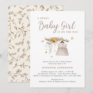 Convite Chá de fraldas Botânico Boho Sweet Baby Girl