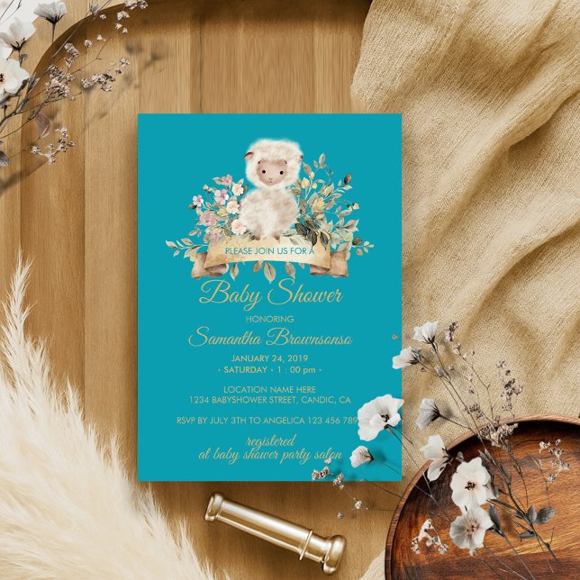 Convite Chá de fraldas Botânico da Lâmpada Verde Ovelha (Criador carregado)