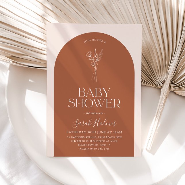 Convite Chá de fraldas Botânico de Arch Terracotta (Criador carregado)