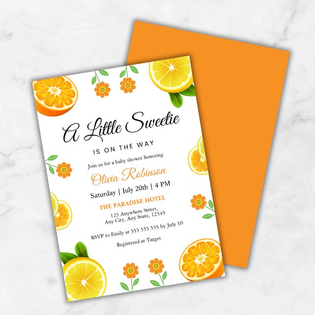 Convite Chá de fraldas Botânico de Citros de Laranja Limão (Lemon Orange Citrus Botanical Baby Shower Invitation )