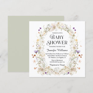 Convite chá de fraldas botânico floral elegante de aquarel