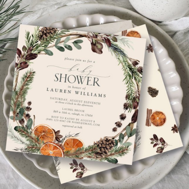 Convite Chá de fraldas Botânico Moderno Laranja Russo Boho (Baby Shower Invitation!)