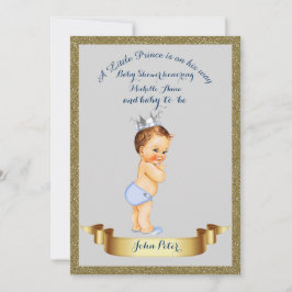 Convite Chá de fraldas BOY, imagem brilhante, cinza e ouro