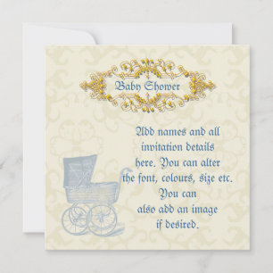 Convite Chá de fraldas Boy - Ornamentado dourado vintage p