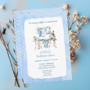 Convite Chá de fraldas Boys Clothesline Teddy Bear
