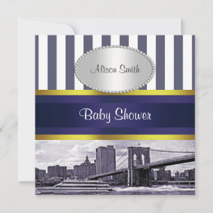 Convite Chá de fraldas Branco Azul da Ponte Brooklyn Skyli