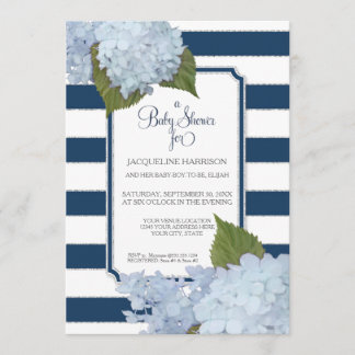 Convite Chá de fraldas Branco bonito Azul Elegante Marinho