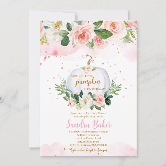 Convite Chá de fraldas branco de abóbora (Frente)