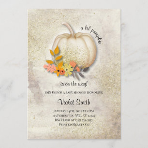 Convite Chá de fraldas branco de abóbora convidado com bri