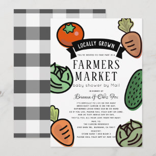 Convite Chá de fraldas branco do mercado de fazendeiros po