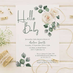 Convite Chá de fraldas branco e Rosa verde