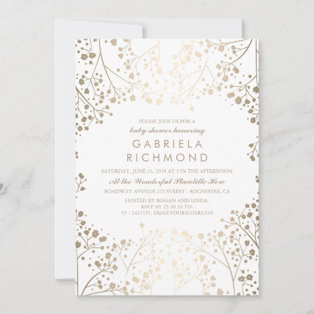 Convite Chá de fraldas branco elegante da respiração (Frente)