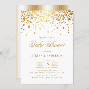 Convite Chá de fraldas Branco Faux Gold Foil Confetti Pont