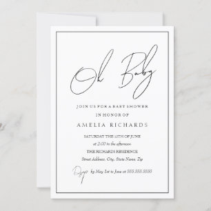 Convite Chá de fraldas Branco Negro Moderno