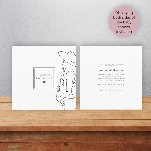 Convite Chá de fraldas branco preto-quic mínimo (Criador carregado)