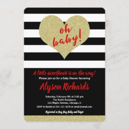 Convite Chá de fraldas branco preto-vermelho