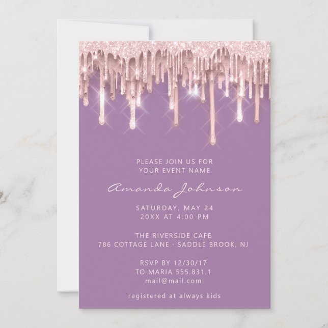 Convite Chá de fraldas Bridal Doce 16.ª Unidade Rosa Roxo (Frente)