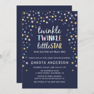 Convite Chá de fraldas Brilhante de Confetti e Azul