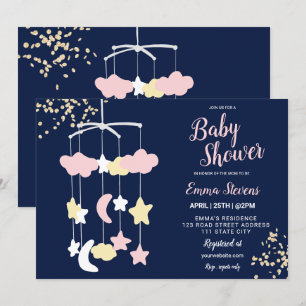 Convite chá de fraldas brilhante de ouro de brinquedo de 